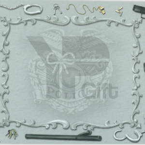 Decorative police themed elements arranged on textured background.