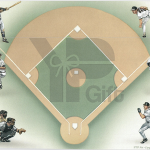 Illustration of baseball players on diamond positions.
