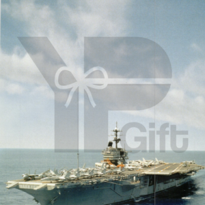 Aircraft carrier on ocean with watermark overlay.