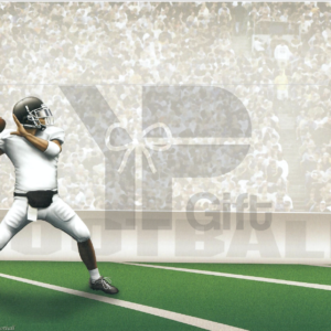 Football quarterback preparing to throw on field.