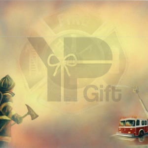 Firefighter, fire truck, and gift imagery overlay